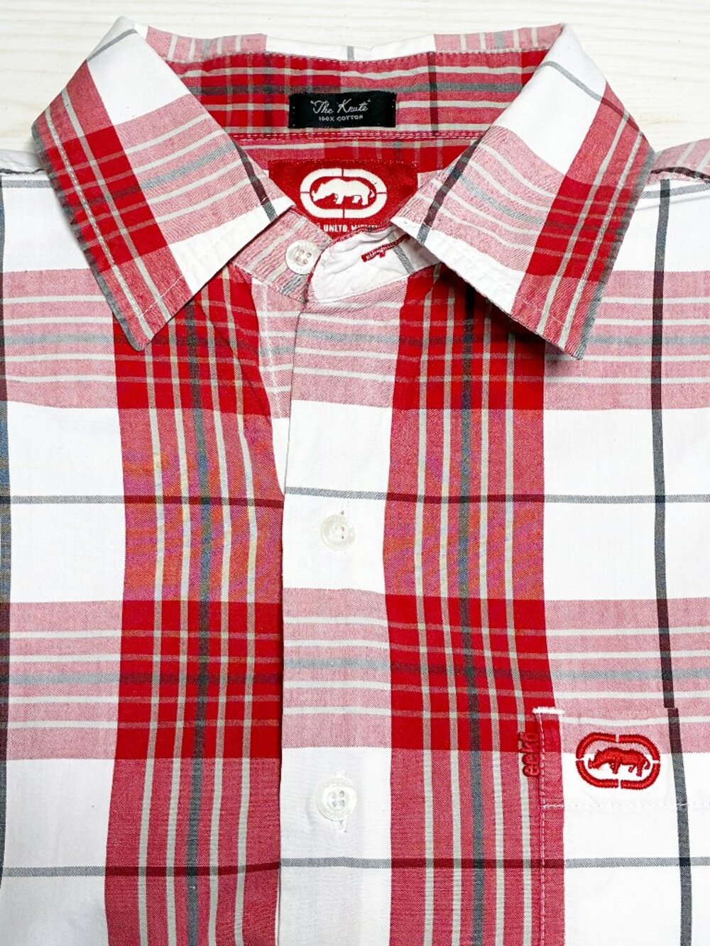 Vintage Ecko Unltd Plaid Button Down Shirt Red White Men's Size Small Y2K